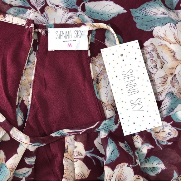 Sienna Sky Merlot Red Blue Cream Halter Wrap Floral Dress M - Picture 4 of 5